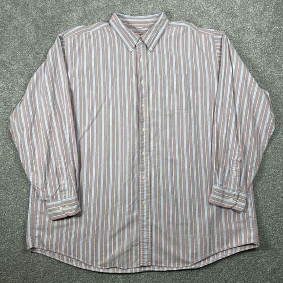 L.L. Bean Button Down Dress Shirt Men's Size 2XLT Red Blue Striped Long Sleeve - Picture 2 of 13